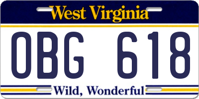 WV license plate OBG618