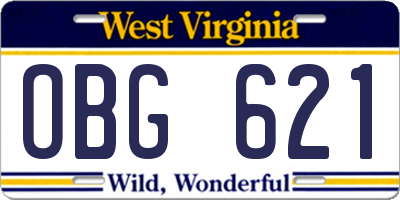 WV license plate OBG621