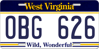 WV license plate OBG626
