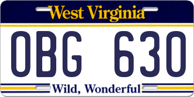 WV license plate OBG630