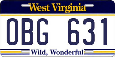WV license plate OBG631