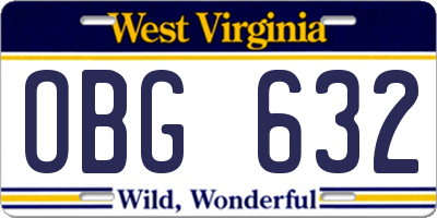 WV license plate OBG632