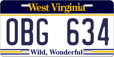 WV license plate OBG634