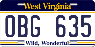 WV license plate OBG635