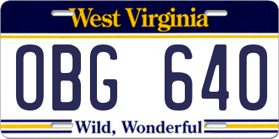 WV license plate OBG640