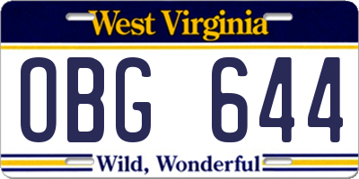 WV license plate OBG644