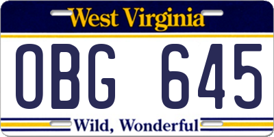 WV license plate OBG645