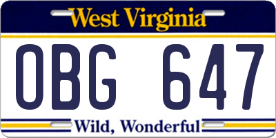 WV license plate OBG647