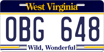 WV license plate OBG648