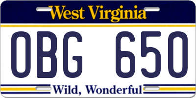 WV license plate OBG650