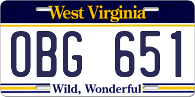 WV license plate OBG651
