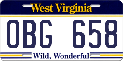 WV license plate OBG658
