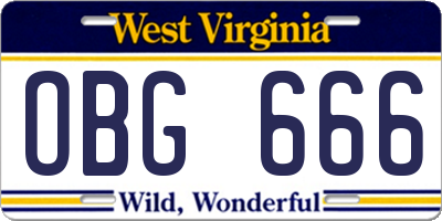 WV license plate OBG666