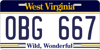 WV license plate OBG667