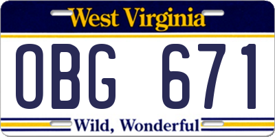 WV license plate OBG671