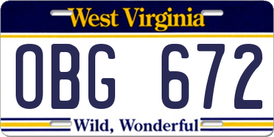 WV license plate OBG672