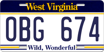 WV license plate OBG674