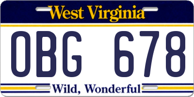 WV license plate OBG678