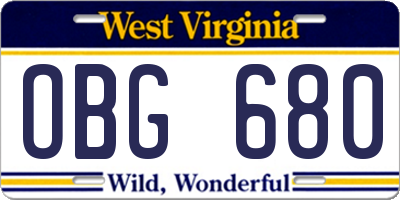 WV license plate OBG680