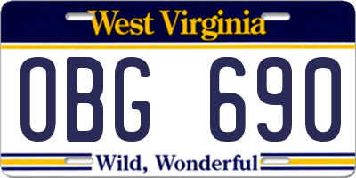 WV license plate OBG690