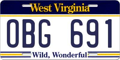 WV license plate OBG691