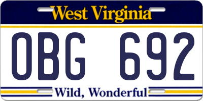 WV license plate OBG692