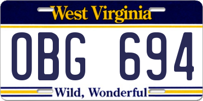 WV license plate OBG694