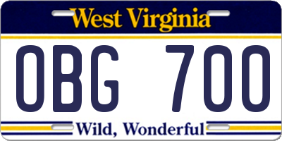 WV license plate OBG700