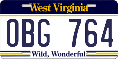 WV license plate OBG764