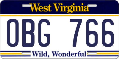 WV license plate OBG766