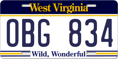 WV license plate OBG834