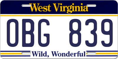 WV license plate OBG839