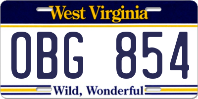WV license plate OBG854