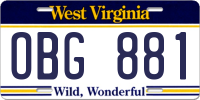WV license plate OBG881