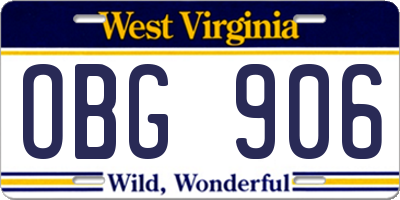 WV license plate OBG906