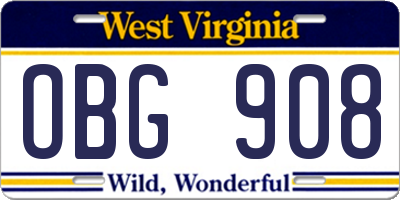 WV license plate OBG908