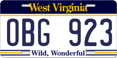 WV license plate OBG923
