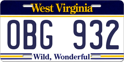 WV license plate OBG932