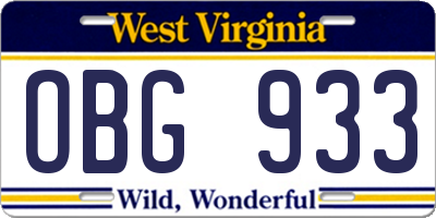 WV license plate OBG933