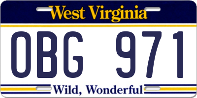 WV license plate OBG971