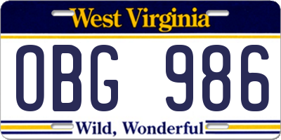 WV license plate OBG986