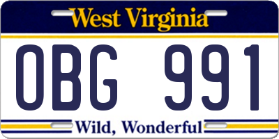 WV license plate OBG991