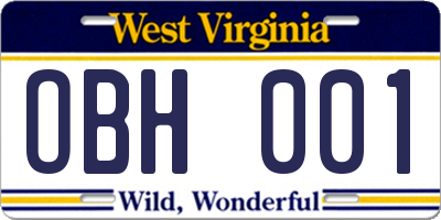 WV license plate OBH001