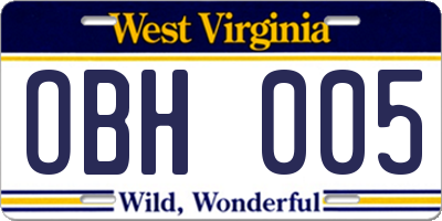 WV license plate OBH005