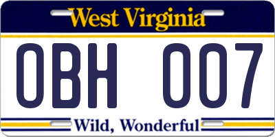 WV license plate OBH007
