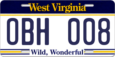 WV license plate OBH008