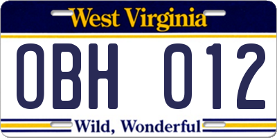 WV license plate OBH012