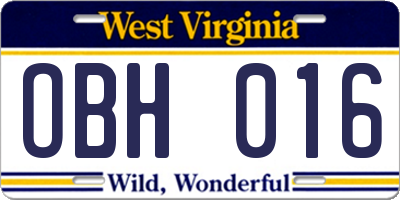 WV license plate OBH016