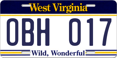 WV license plate OBH017
