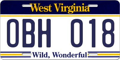 WV license plate OBH018